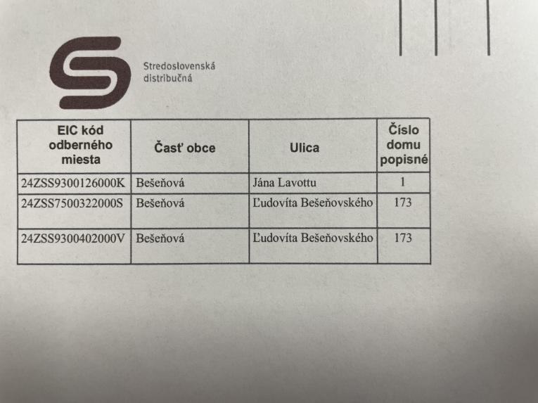 zoznam odberných miest